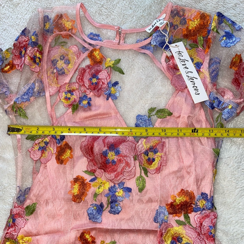 For Love & Lemons Percy Pink Long Sleeve Floral Mesh Mini Dress - Picture 5 of 10